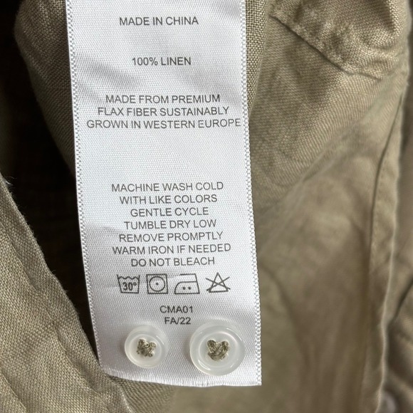 Quince Linen Long Sleeve Top M Olive Green Minimalist Safari Lightweight Button - Picture 7 of 11